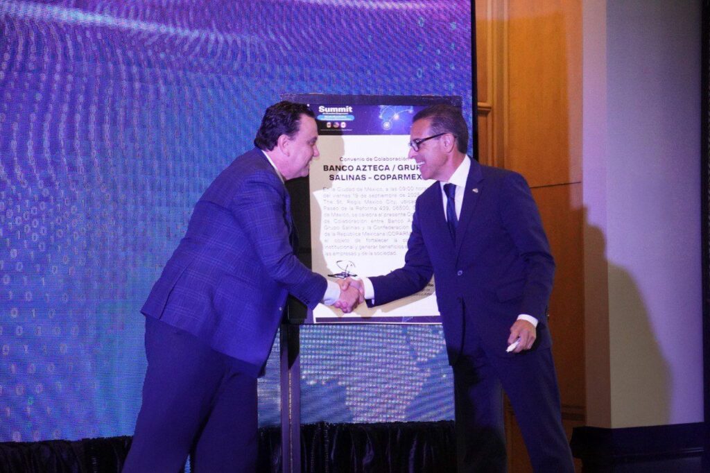Banco Azteca y COPARMEX firman convenio para fortalecer a empresas El objetivo de Banco Azteca para este acuerdo es agregar valor a los socios COPARMEX, a través de las soluciones que brinda el Grupo.